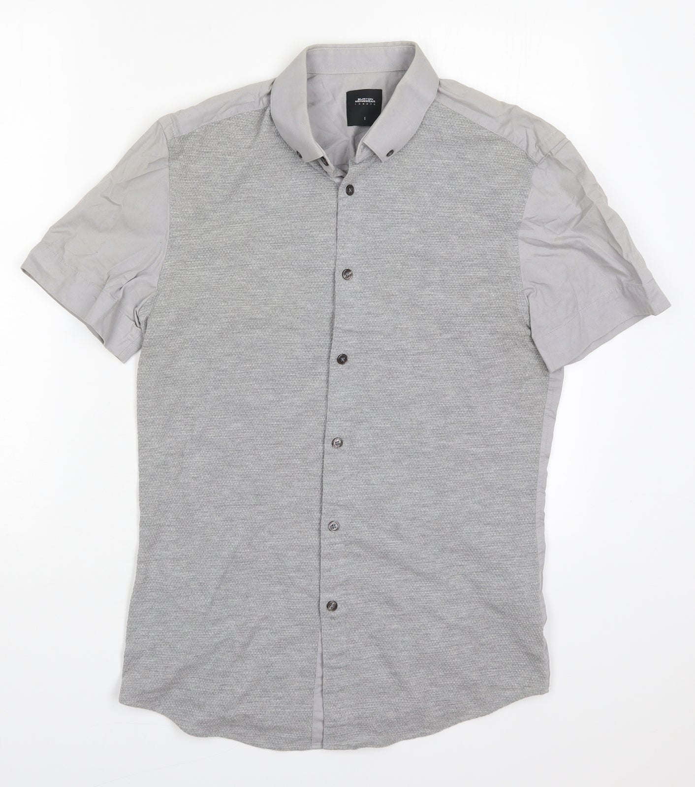 Mens UK Size S Burton Grey  Button-Up Short Sleeve Casual Shirt