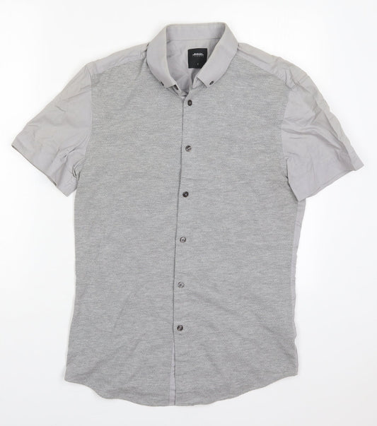 Mens UK Size S Burton Grey  Button-Up Short Sleeve Casual Shirt