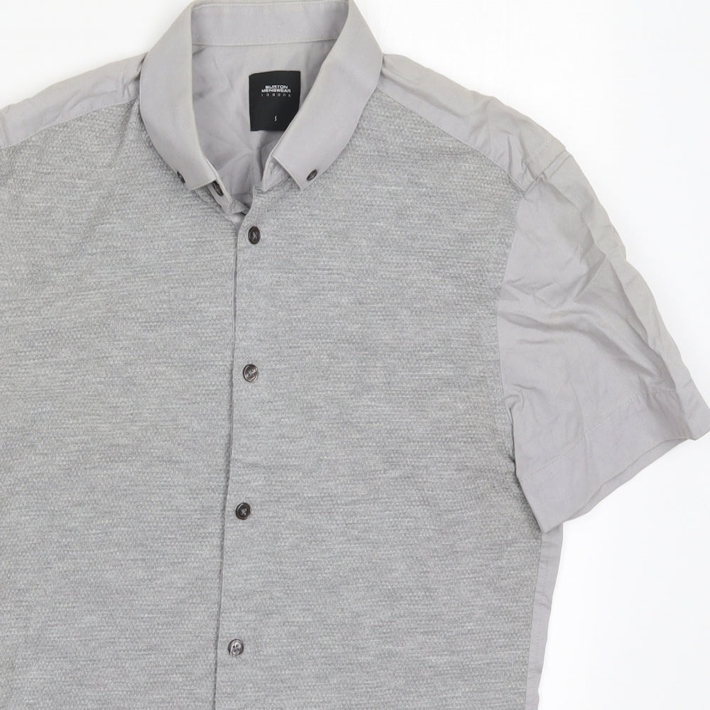 Mens UK Size S Burton Grey  Button-Up Short Sleeve Casual Shirt