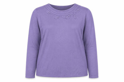 Bonmarché Womens Purple Round Neck Acrylic Pullover Jumper Size M - Leaves
