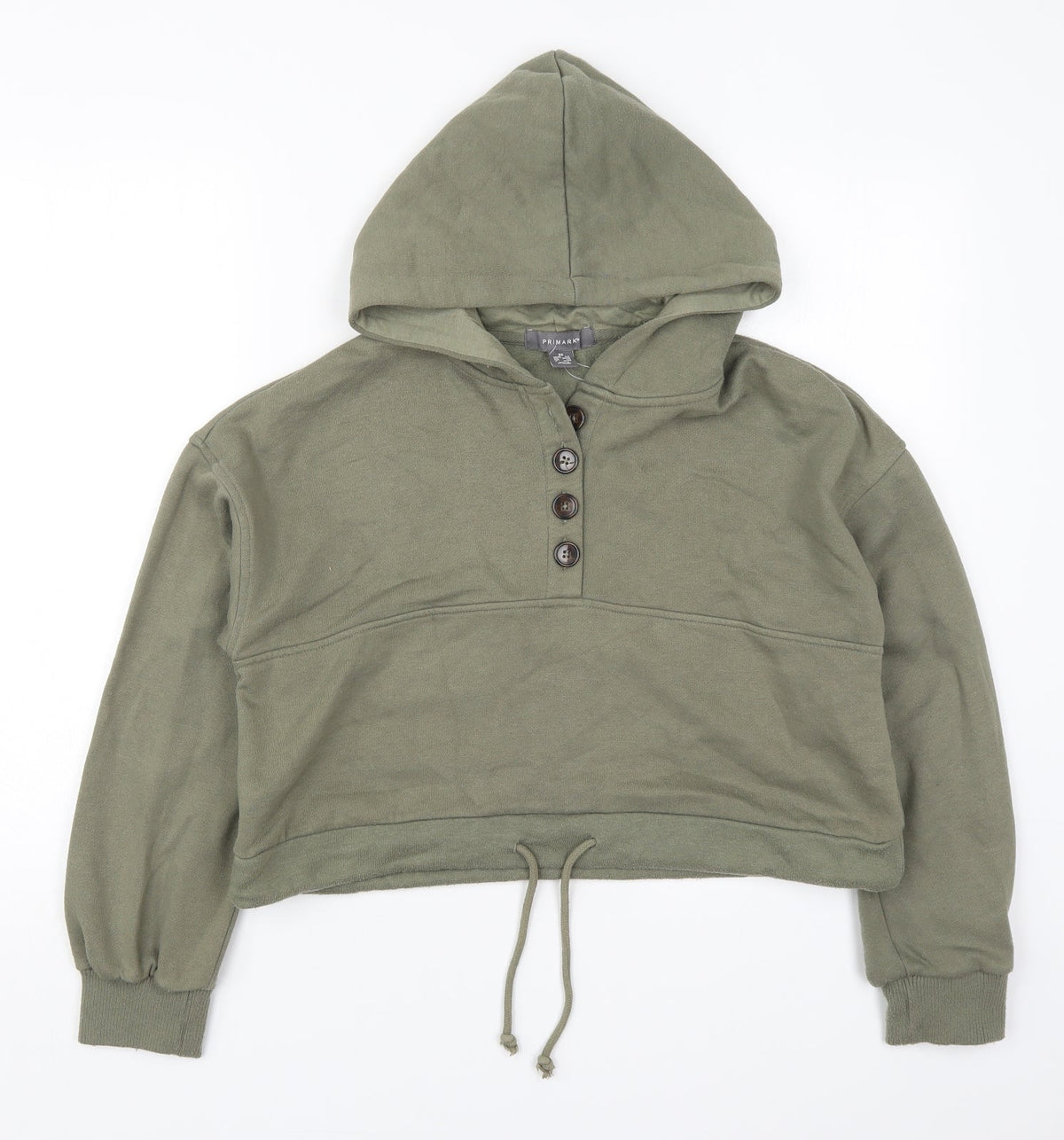 Additional front view of Primark women’s green polyester pullover hoodie, size UK 6, pullover