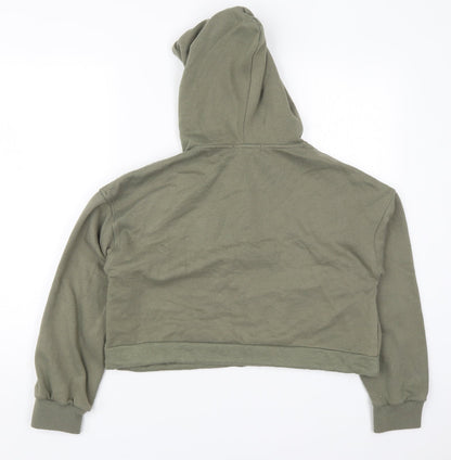 Back view of Primark women’s green polyester pullover hoodie, size UK 6, pullover
