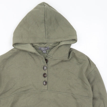 Close-up detail of Primark women’s green polyester pullover hoodie, size UK 6, pullover