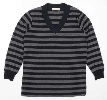 Additional front view of Casual Comfort women’s grey striped polyester pullover sweatshirt, size UK 12, pullover