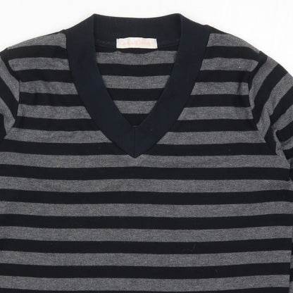 Close-up detail of Casual Comfort women’s grey striped polyester pullover sweatshirt, size UK 12, pullover