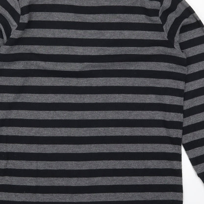 Brand and care label for Casual Comfort women’s grey striped polyester pullover sweatshirt, size UK 12, pullover