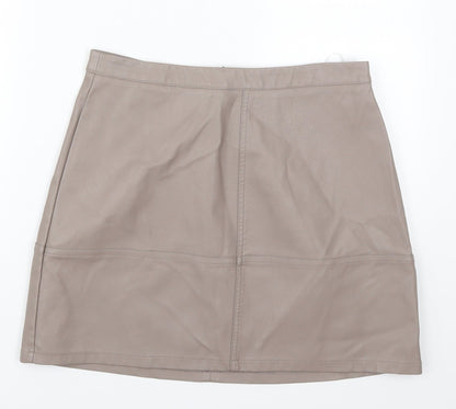 New Look Womens Brown  Polyurethane A-Line Skirt Size 12   Zip