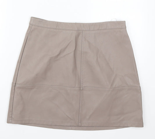 New Look Womens Brown  Polyurethane A-Line Skirt Size 12   Zip