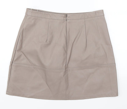 New Look Womens Brown  Polyurethane A-Line Skirt Size 12   Zip