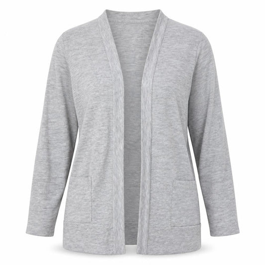 Front view of Papaya women’s grey v-neck viscose cardigan jumper, size UK 14