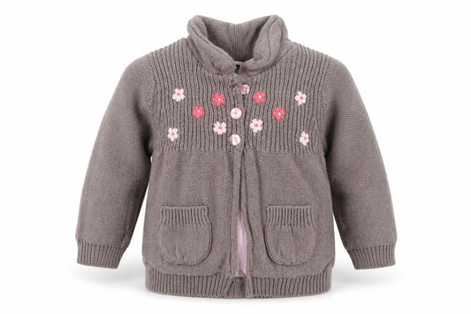 M&Co Girls Brown Floral Cotton Cardigan Jumper Size 9-12 Months  Button