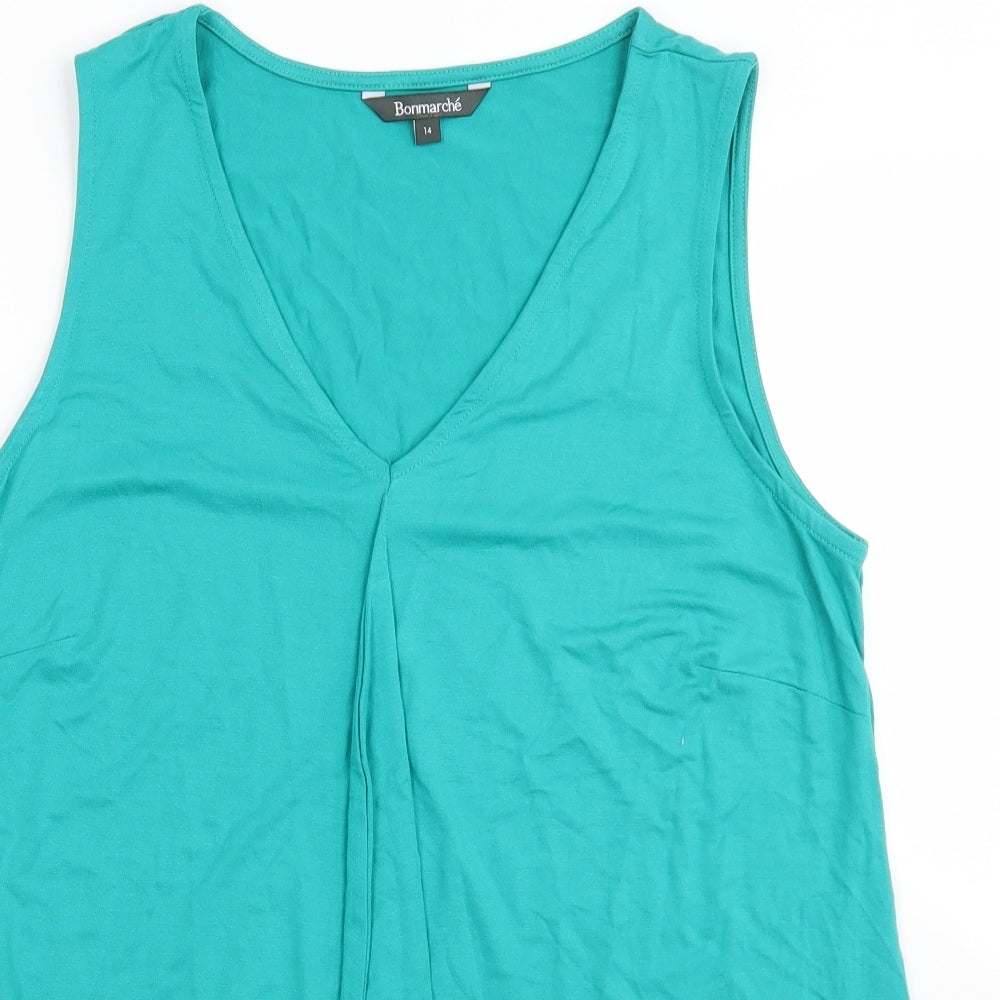 Bonmarché Womens Blue  Viscose Basic Tank Size 14 V-Neck