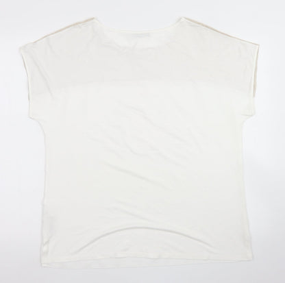 Nutmeg Womens Beige Colourblock Viscose Basic Blouse Size 16 Round Neck