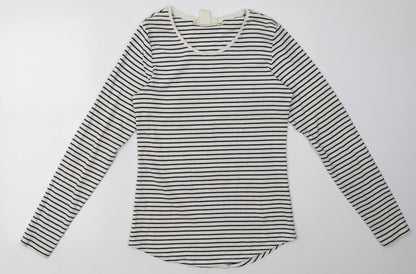 H&M Womens White Striped Coir Pullover Sweatshirt Size L  Pullover