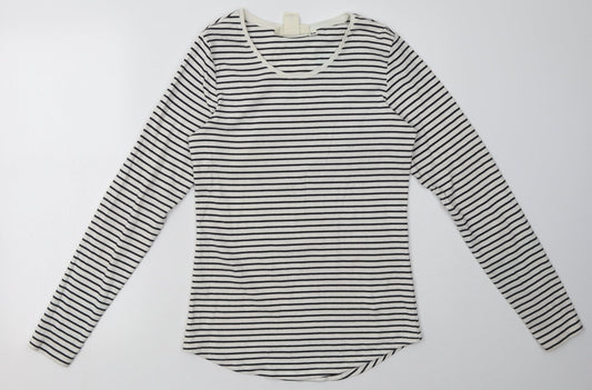 H&M Womens White Striped Coir Pullover Sweatshirt Size L  Pullover
