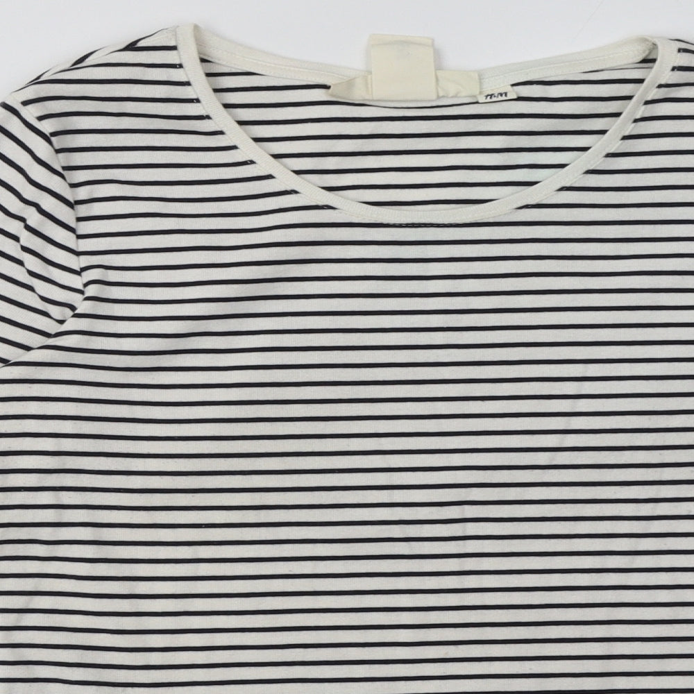 H&M Womens White Striped Coir Pullover Sweatshirt Size L  Pullover
