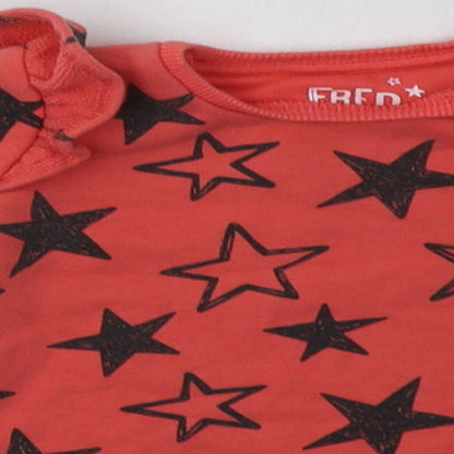 F&F Girls Red Geometric Cotton Jumper Dress  Size 3-6 Months  Crew Neck Buckle - Star Print