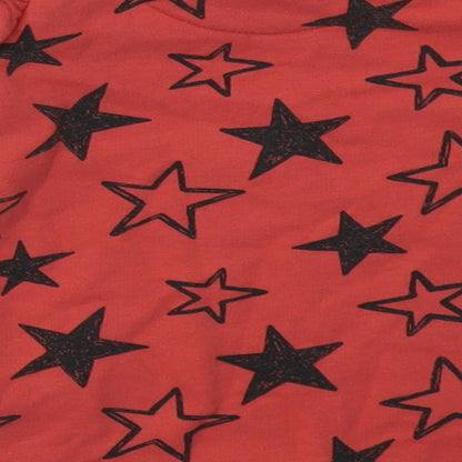 F&F Girls Red Geometric Cotton Jumper Dress  Size 3-6 Months  Crew Neck Buckle - Star Print
