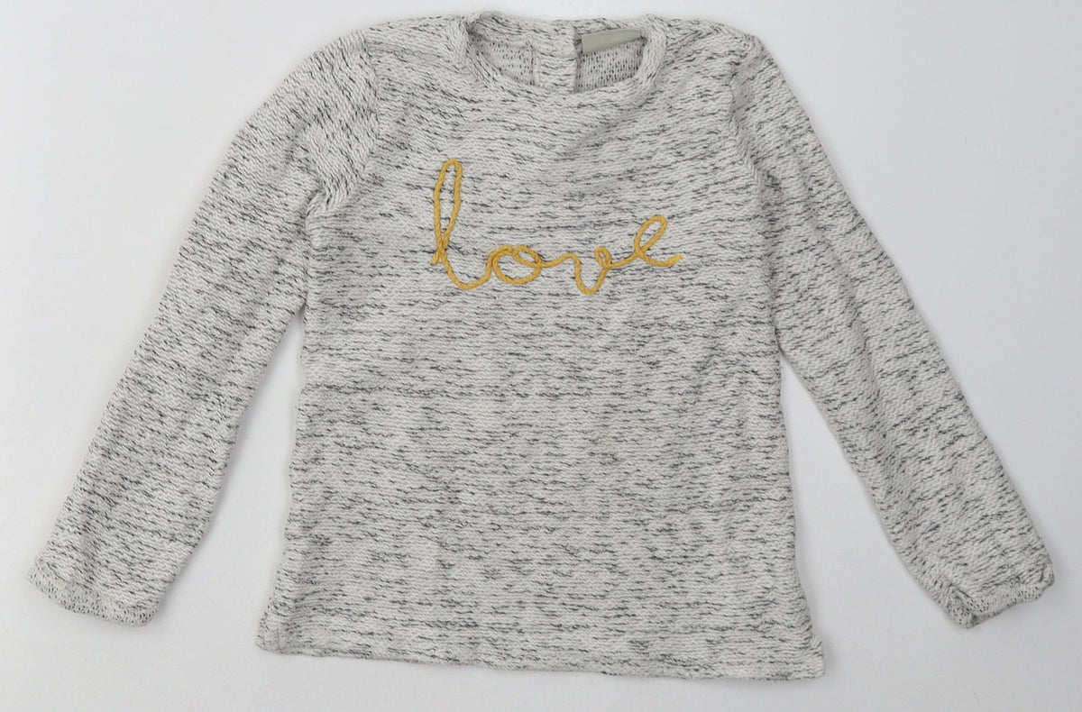 Additional front view of Next girls’ grey coir basic casual, size 4-5, years crew neck button - love