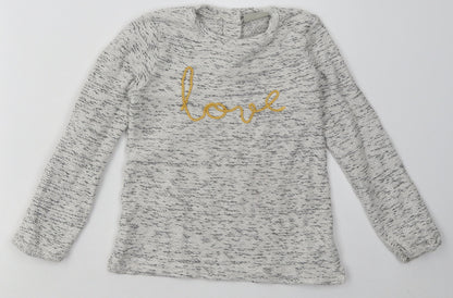 Additional front view of Next girls’ grey coir basic casual, size 4-5, years crew neck button - love