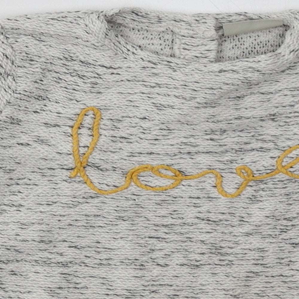 Close-up detail of Next girls’ grey coir basic casual, size 4-5, years crew neck button - love