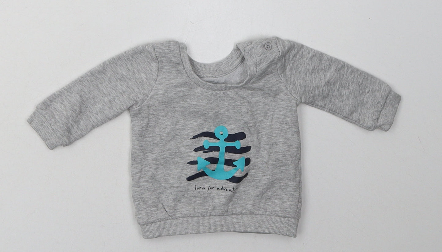 Matalan Boys Grey  Cotton Basic Casual Size 3-6 Months Crew Neck Buckle - born for adventure
