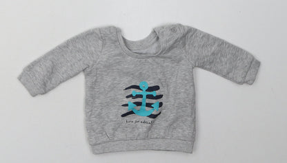 Matalan Boys Grey  Cotton Basic Casual Size 3-6 Months Crew Neck Buckle - born for adventure