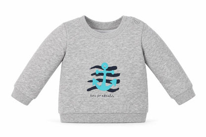 Front view of Matalan boys’ grey cotton basic casual, size 3-6, months crew neck buckle - born for adventure