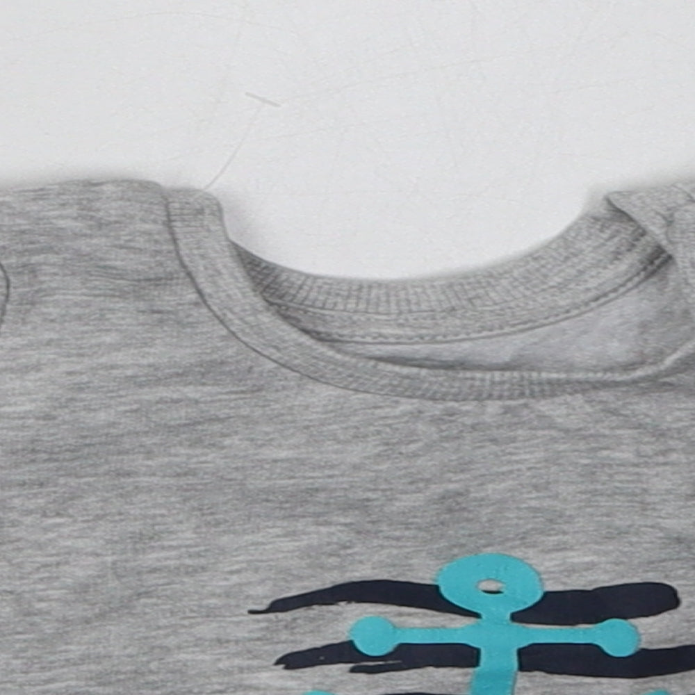 Matalan Boys Grey  Cotton Basic Casual Size 3-6 Months Crew Neck Buckle - born for adventure