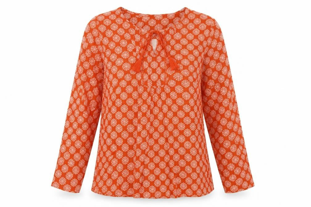 Front view of TU women’s orange geometric cotton pullover sweatshirt, size UK 14, pullover