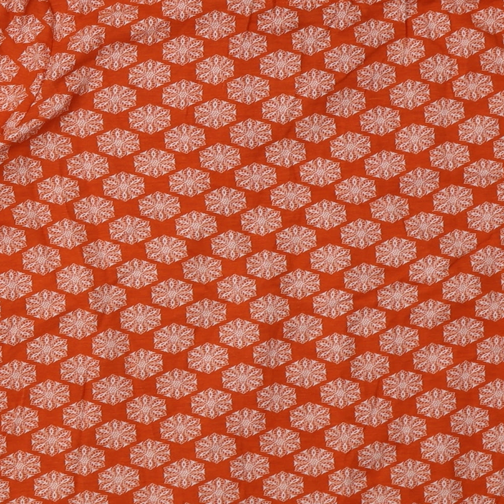 Brand and care label for TU women’s orange geometric cotton pullover sweatshirt, size UK 14, pullover