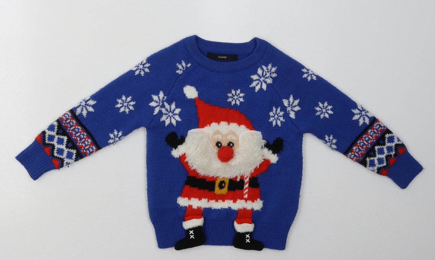 George Boys Blue Geometric Acrylic Pullover Sweatshirt Size 2 Years  Pullover - Christmas