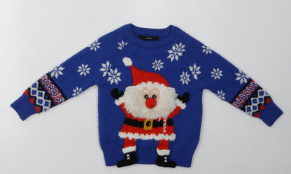 George Boys Blue Geometric Acrylic Pullover Sweatshirt Size 2 Years  Pullover - Christmas