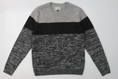 George Mens Grey Striped Acrylic Pullover Sweatshirt Size S