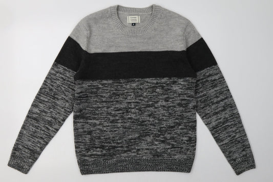 George Mens Grey Striped Acrylic Pullover Sweatshirt Size S