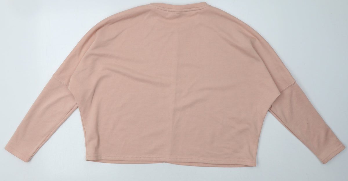 Back view of New Look women’s pink polyester pullover sweatshirt, size UK 12, pullover