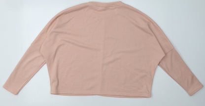 Back view of New Look women’s pink polyester pullover sweatshirt, size UK 12, pullover