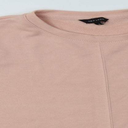 Close-up detail of New Look women’s pink polyester pullover sweatshirt, size UK 12, pullover