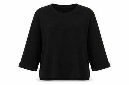 Front view of H&M women’s black polyester pullover sweatshirt, size L, pullover