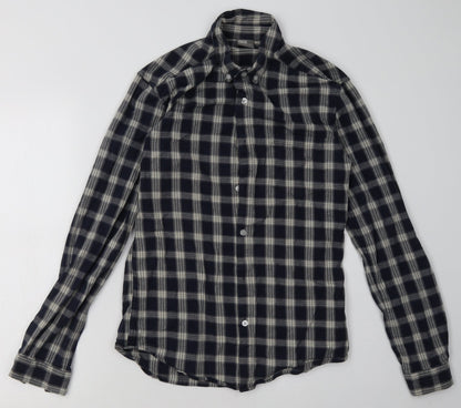 ASOS Mens Blue Check Cotton  Button-Up Size M Collared Button