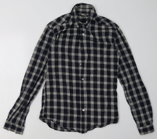 ASOS Mens Blue Check Cotton  Button-Up Size M Collared Button
