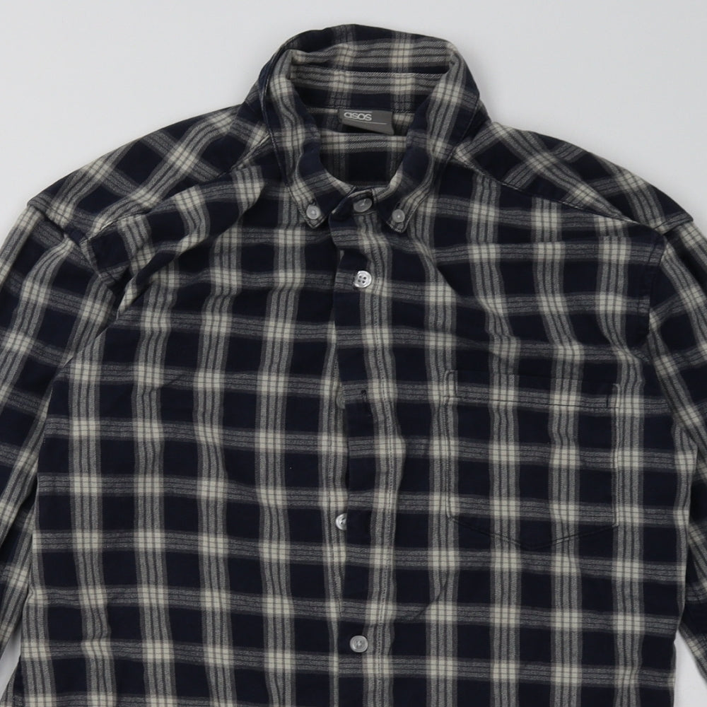 ASOS Mens Blue Check Cotton  Button-Up Size M Collared Button