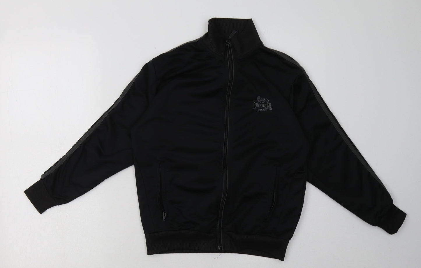 Lonsdale Boys Black Striped Polyester Full Zip Sweatshirt Size 11-12 Years  Zip