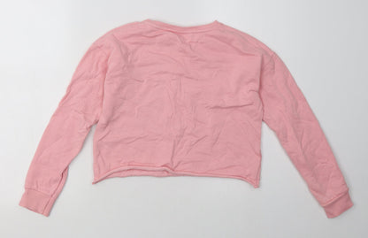 ext Girls Pink  Cotton Basic Casual Size 10 Years Crew Neck Pullover - love your planet