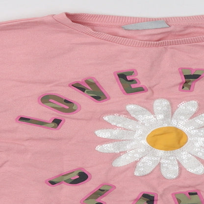 ext Girls Pink  Cotton Basic Casual Size 10 Years Crew Neck Pullover - love your planet