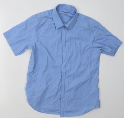 Additional front view of Marks & Spencer boys’ blue polyester basic button-up, years collared button - school wear