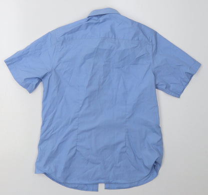 Back view of Marks & Spencer boys’ blue polyester basic button-up, size 12-13, years collared button - school wear