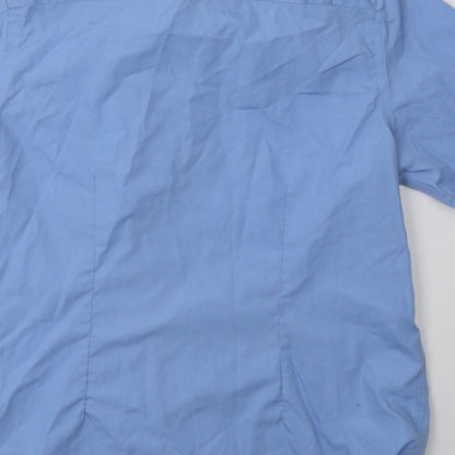 Brand and care label for Marks & Spencer boys’ blue polyester basic button-up, years collared button - school wear