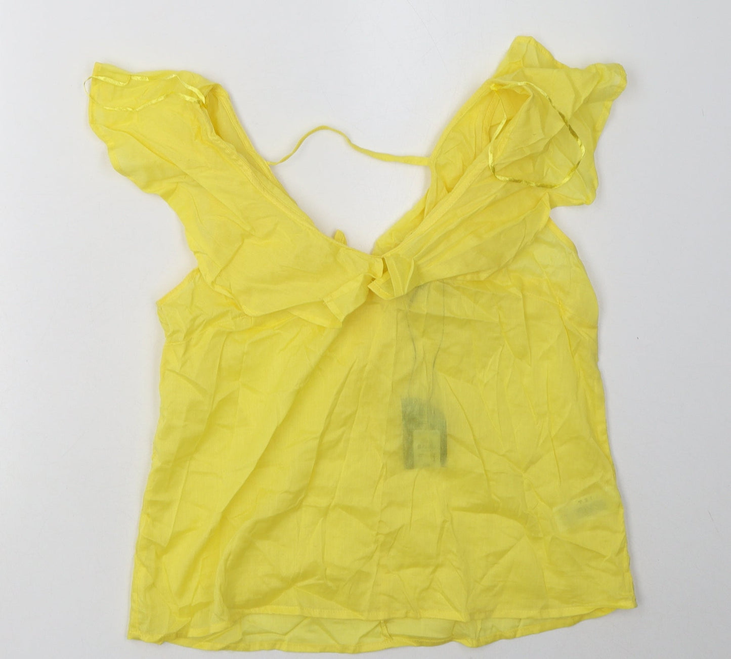 Primark Womens Yellow  Cotton Basic Tank Size 8 V-Neck