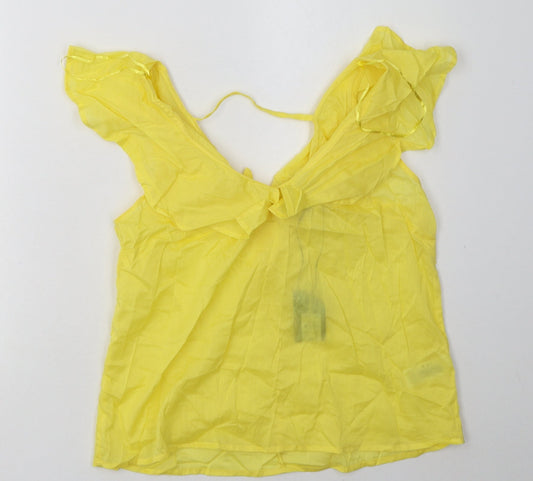 Primark Womens Yellow  Cotton Basic Tank Size 8 V-Neck